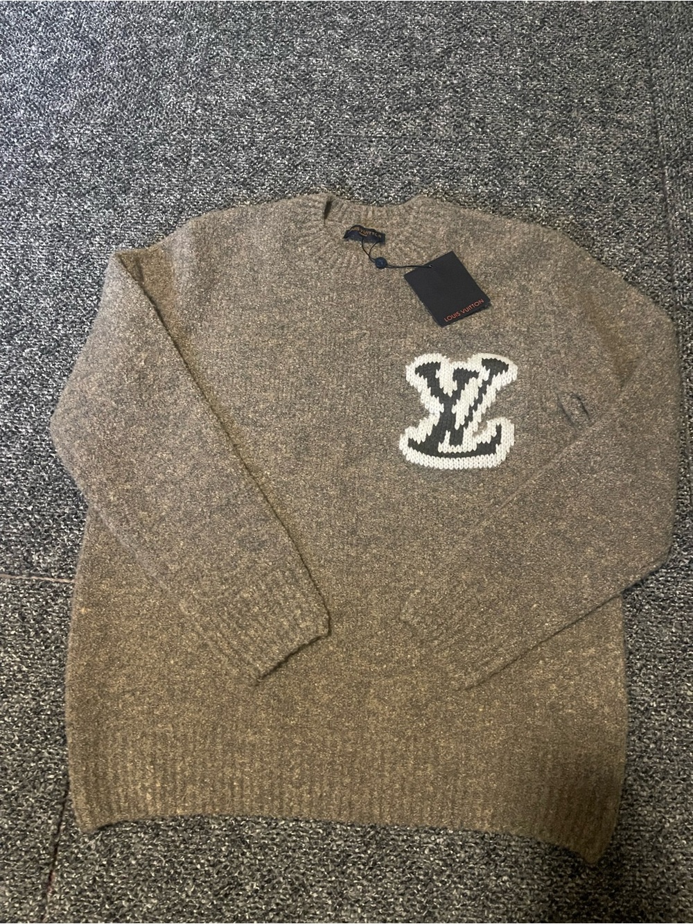 Louis Vuitton Taupe Crewneck Sweater with White LV Emblem